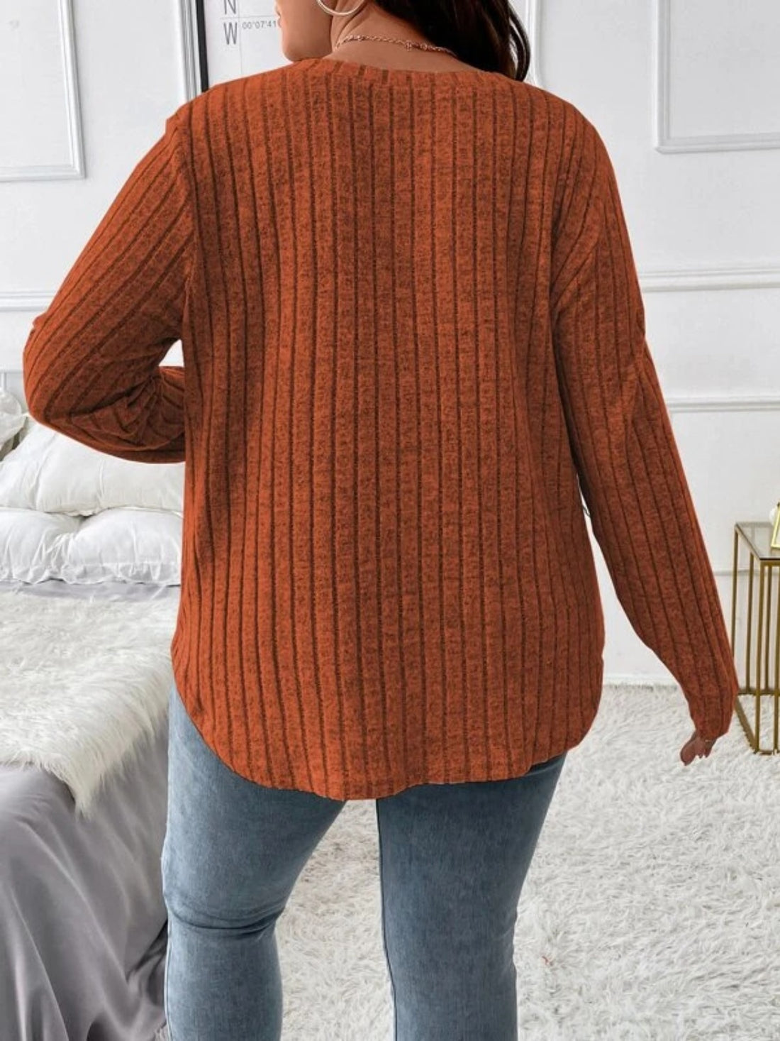 Plus Size V-Neck Long Sleeve T-Shirt 