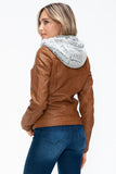 YMI Faux Layered Double-Zipper Jacket with Fuzzy Hood 
