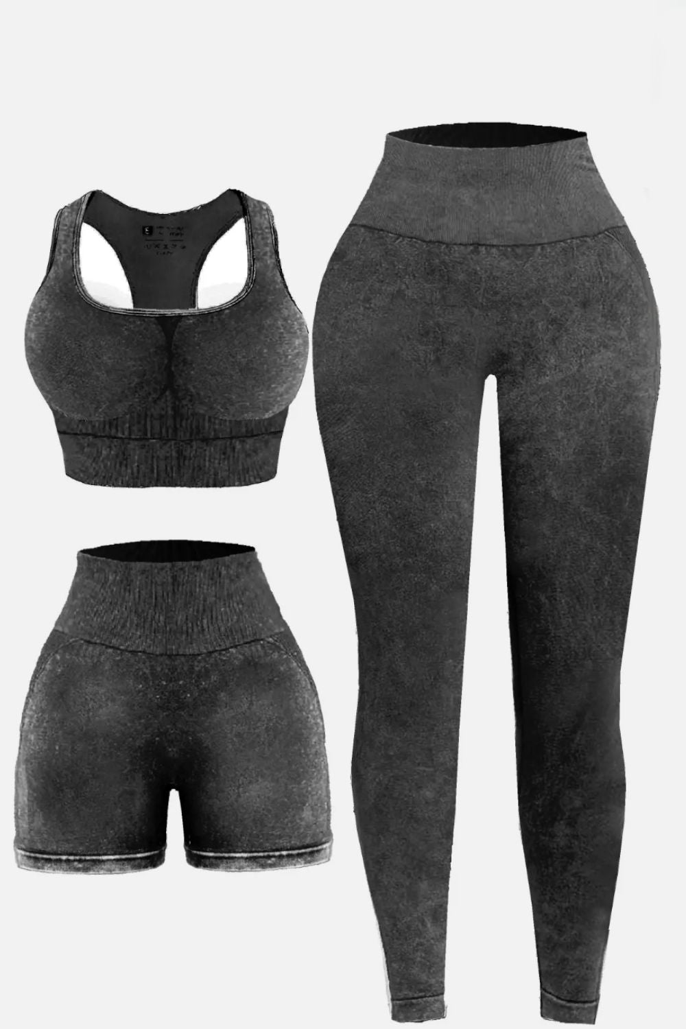 3 Piece Washed Square Neck Wide Strap Active Set 