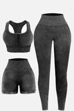 3 Piece Washed Square Neck Wide Strap Active Set 