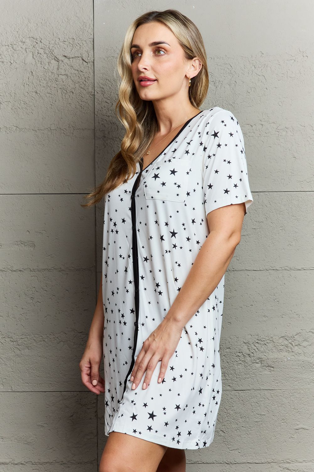 MOON NITE Quilted Quivers Button Down Sleepwear Dress 