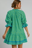 Umgee Full Size Tassel Embroidered Flounce Sleeve Mini Dress Plus Size Dresses