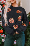 Sequin Patch Pumpkin Round Neck Sweatshirt 