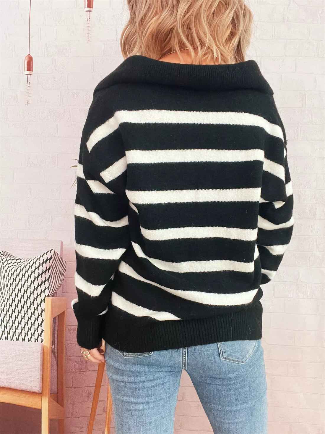 Striped Dropped Shoulder Sweater 