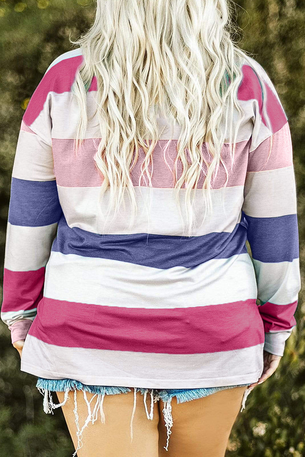 Plus Size Striped Slit Long Sleeve T-Shirt 