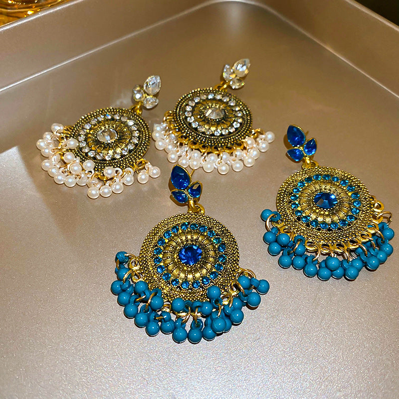 Rhinestone Alloy Bead Dangle Earrings 