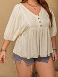 Plus Size Peplum V-Neck Half Sleeve Blouse 