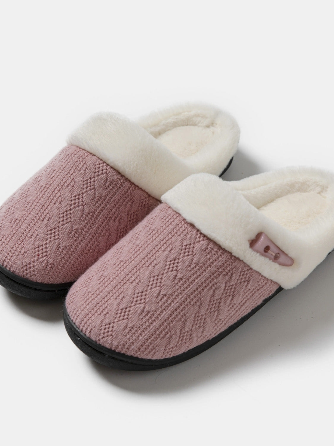 Horn Buckle Furry Texture Flat Slippers 