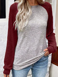 Color Block Raglan Long Sleeve T Shirt 