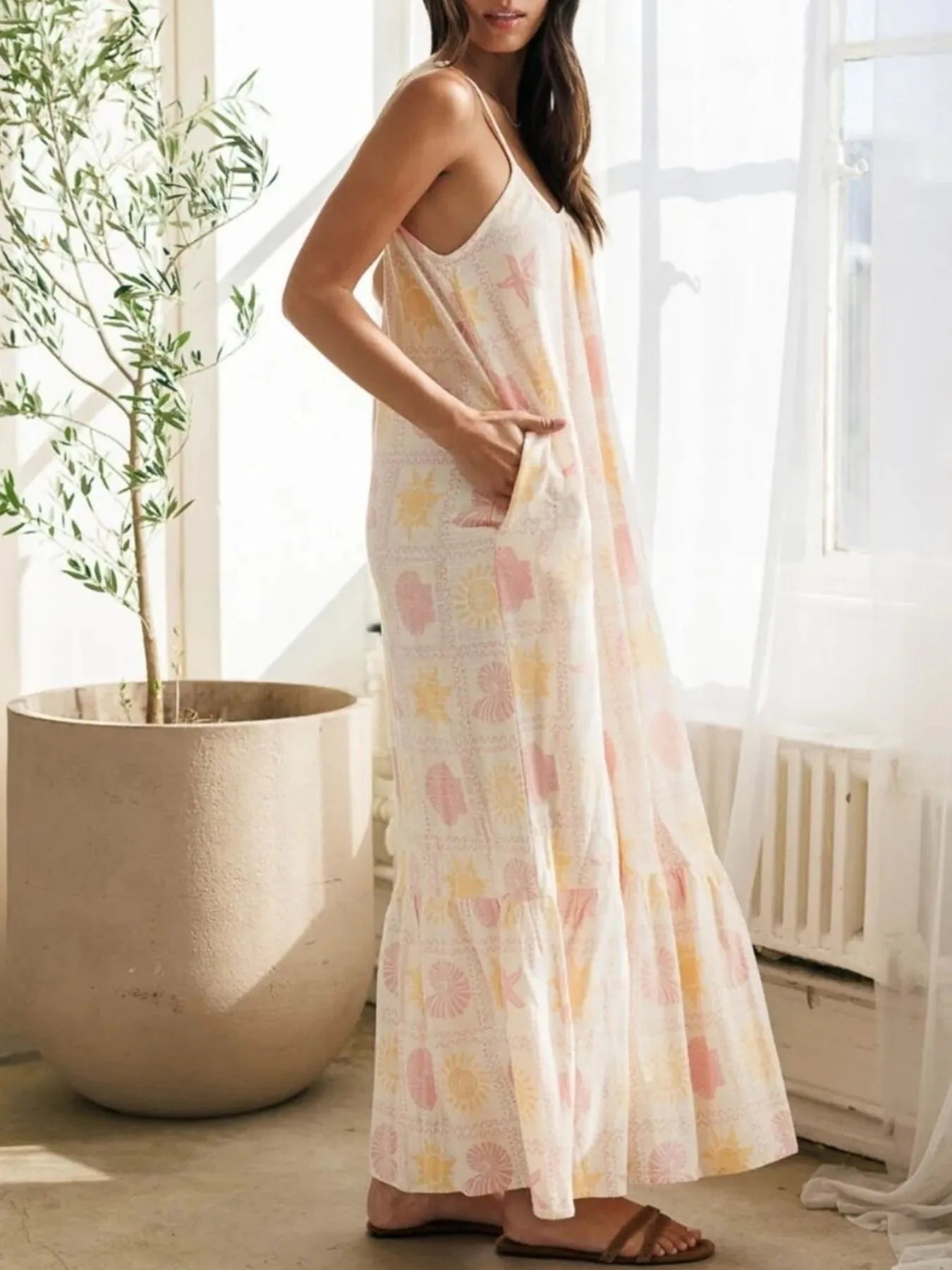 Printed Maxi Lounge Dress with Ruffled Hem Lingerie & Nightwear