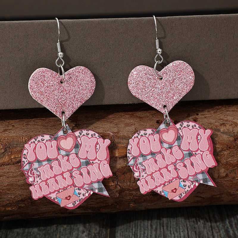 Heart Shape Wooden Earrings 