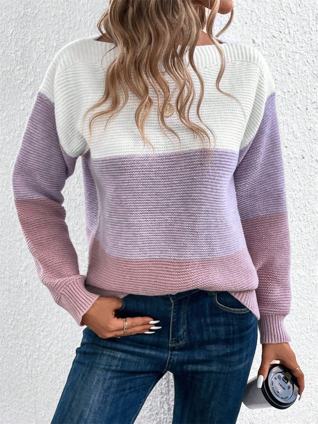 Color Block Drop Shoulder Long Sleeve Sweater 
