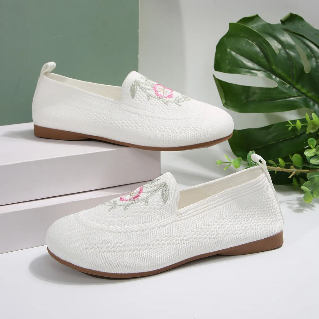 Embroidered Mesh Slip-Ons 