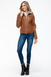YMI Faux Layered Double-Zipper Jacket with Fuzzy Hood 