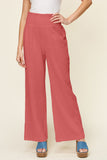 Double Take Full Size Texture Smocked Waist Wide Leg Pants 