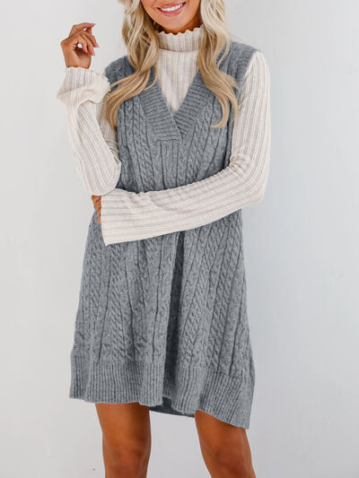 Lovelet Cable Knit V-Neck Mini Sweater Overall Dress Dresses