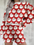 Christmas Santa Print Round Neck Top and Shorts Lounge Set Lingerie & Nightwear