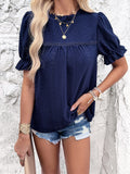 Devine Eyelet Mock Neck Flounce Sleeve Blouse 