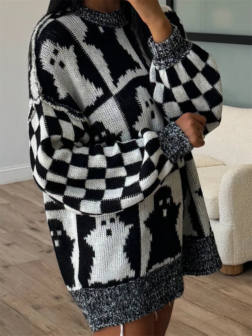 Ghost Dropped Shoulder Long Sleeve Sweater 