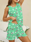 Printed Round Neck Top and Shorts Lounge Set Lingerie & Nightwear