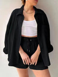 Textured Button Up Shirt and Shorts Set Two Piece Dresses