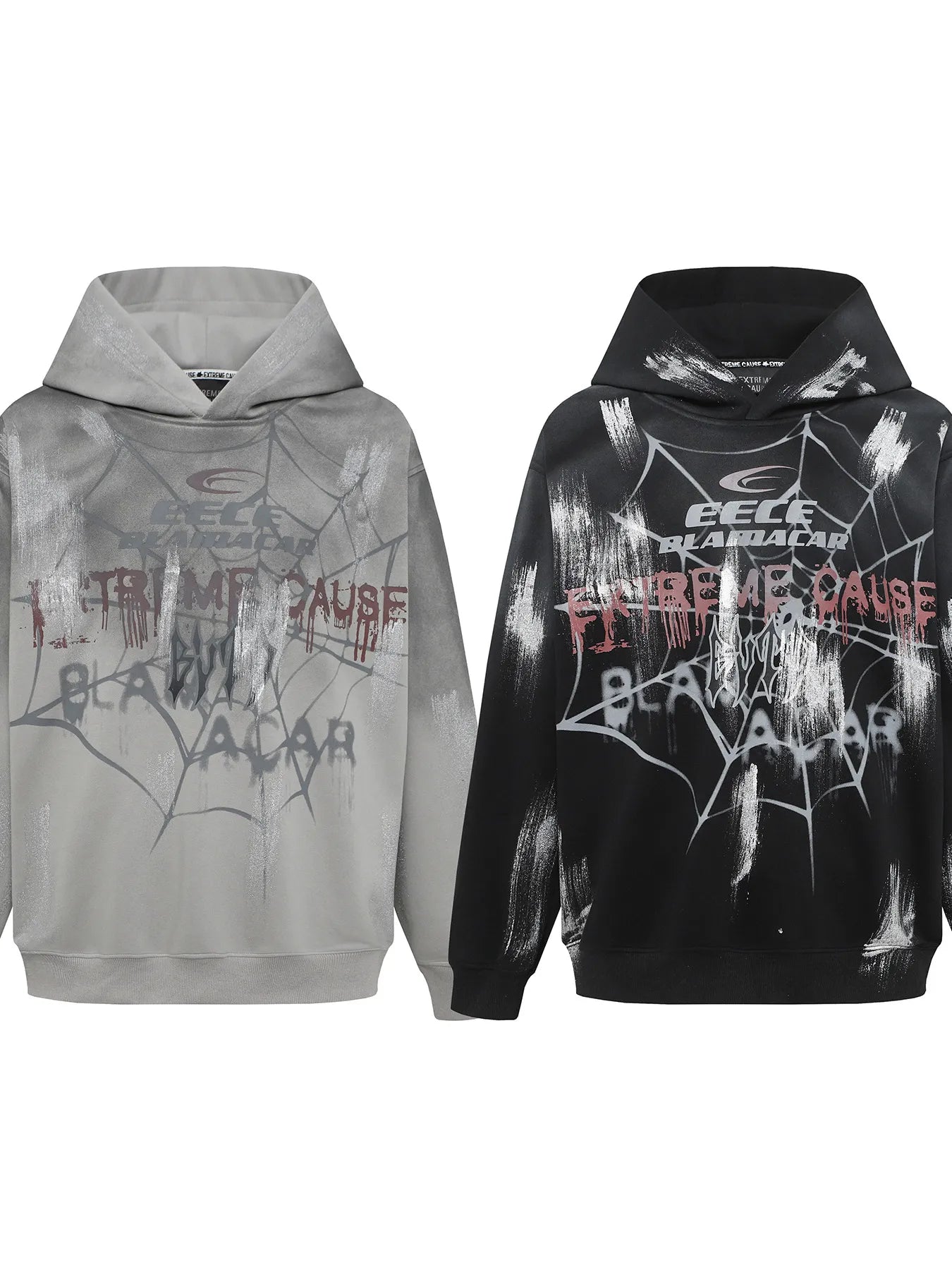 Men's Gothic Spider Web Graffiti Print Hoodie 