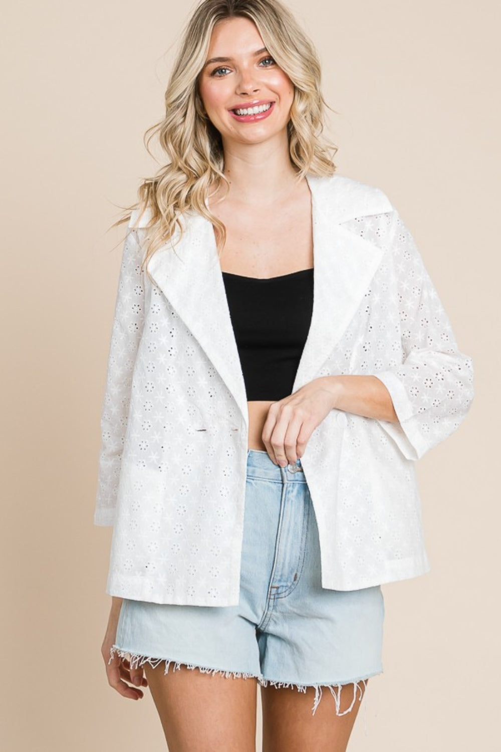 Culture Code Double Breasted Eyelet Jacket with Pockets 