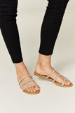 WILD DIVA Rhinestone Three-Strap Flat Sandals 