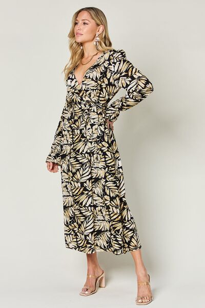 Double Take Full Size Tie Back Flounce Sleeve Dress 