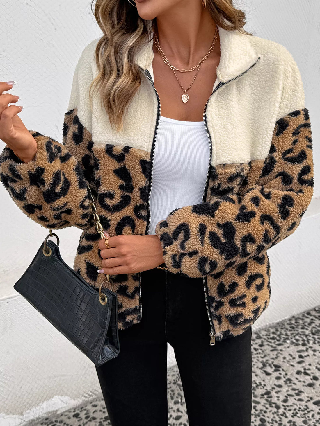 Leopard Zip Up Fleece Jacket 