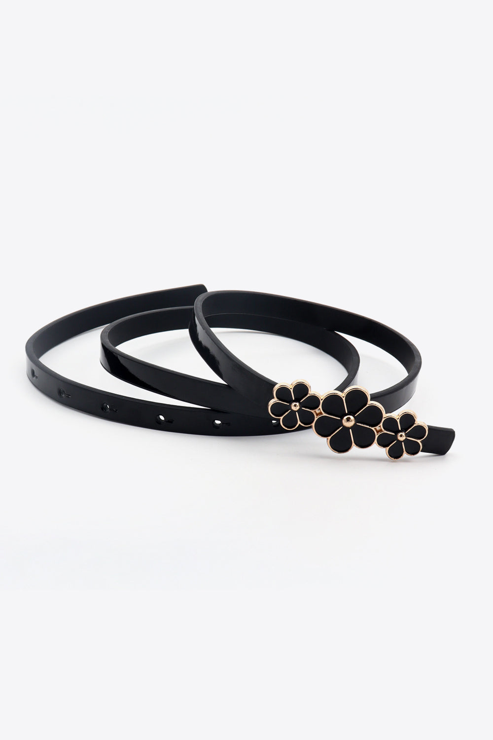 Flower Decor Skinny PU Belt 
