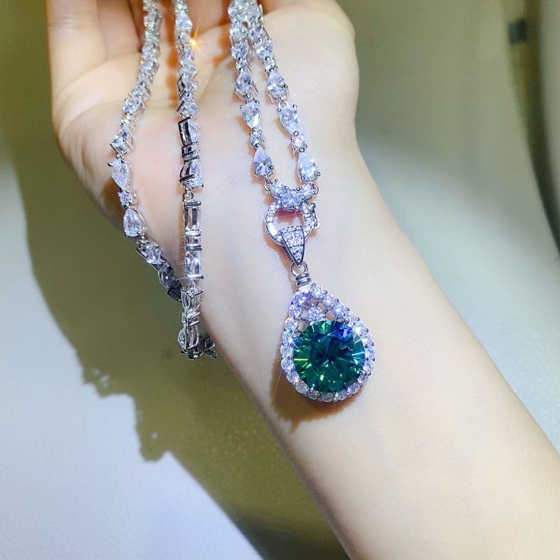 10 Carat Moissanite 925 Sterling Silver Teardrop Shape Necklace 