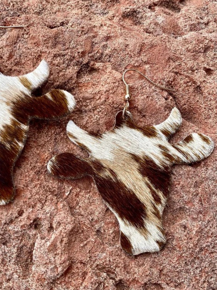 PU Leather Bull Head Earrings 