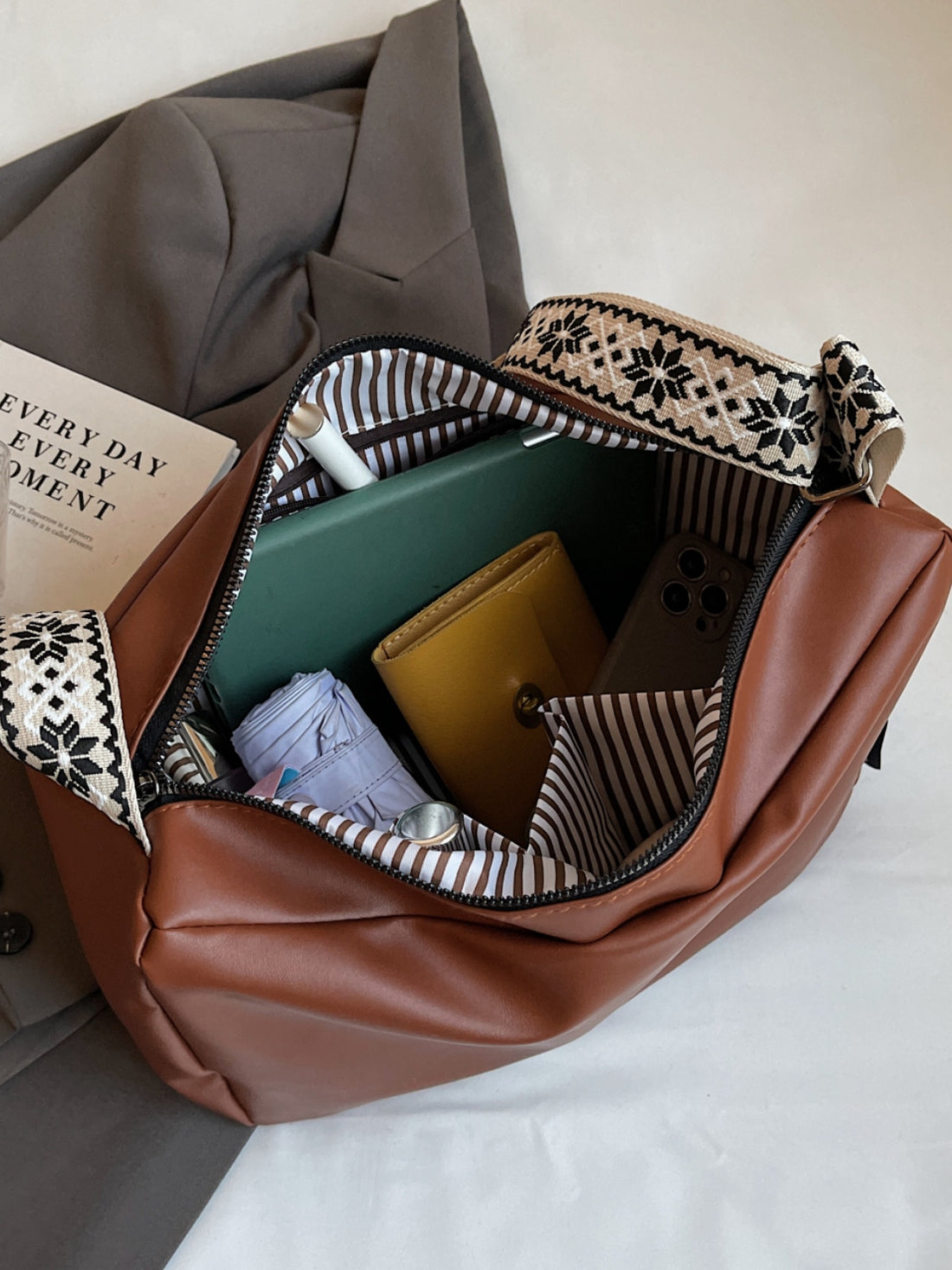 PU Leather Adjustable Strap Crossbody Bag 