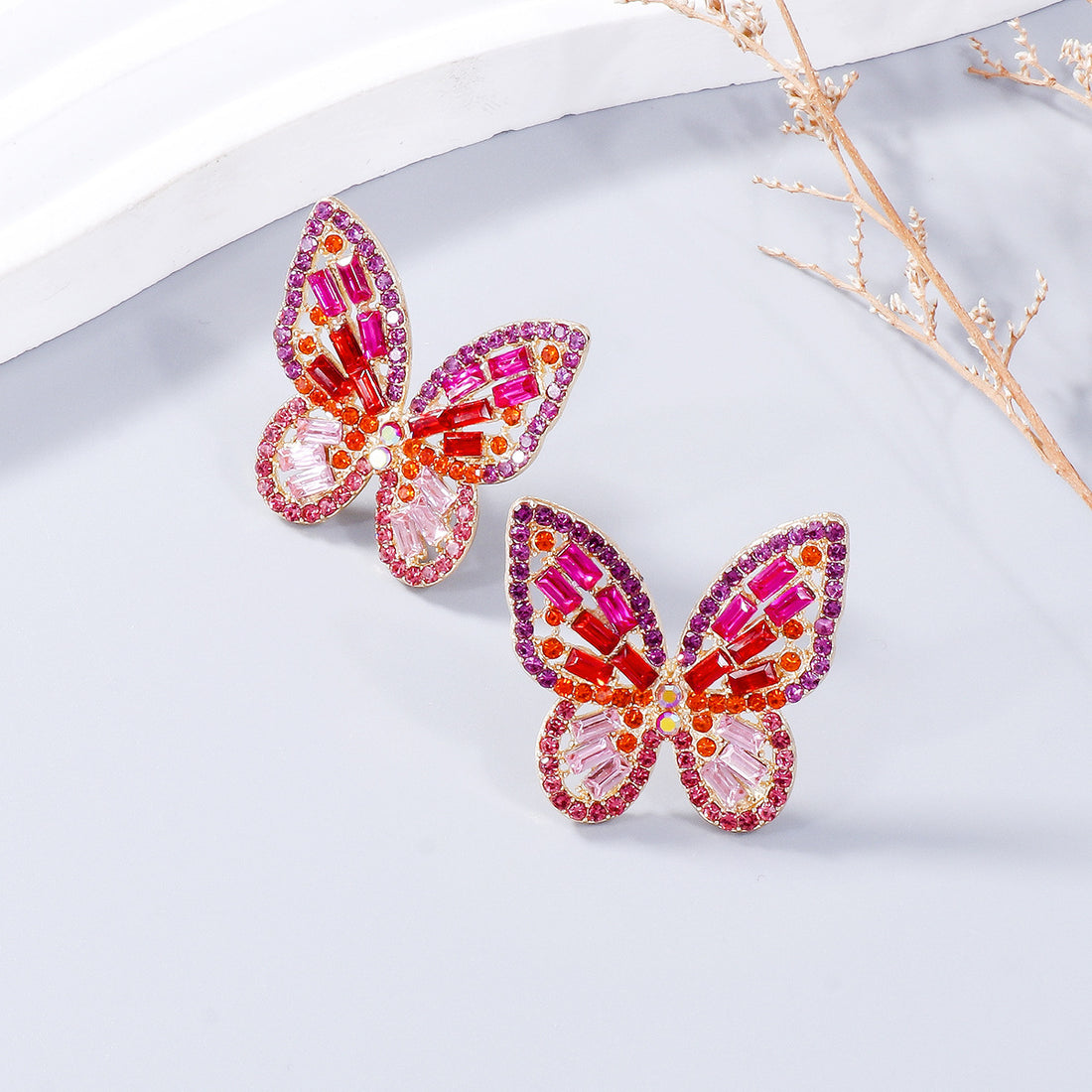 Alloy Inlaid Rhinestone Butterfly Earrings 