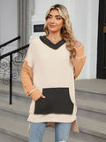 Double Take Contrast Hooded Long Sleeve Top 