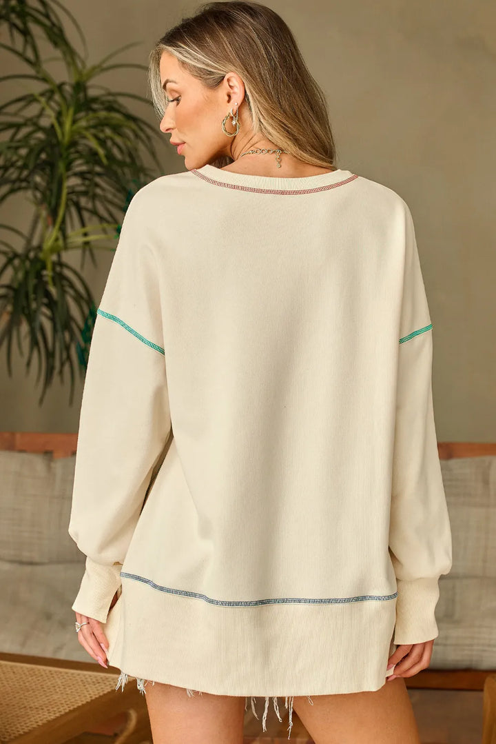 Contrast Stitching Sequin Pumpkin Round Neck Long Sleeve Sweatshirt 