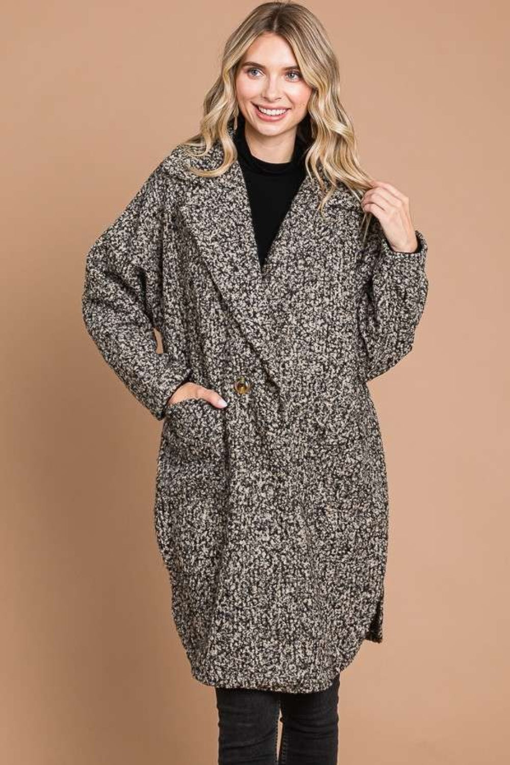 Culture Code Full Size Lapel Collar Double Breast Teddy Coat 