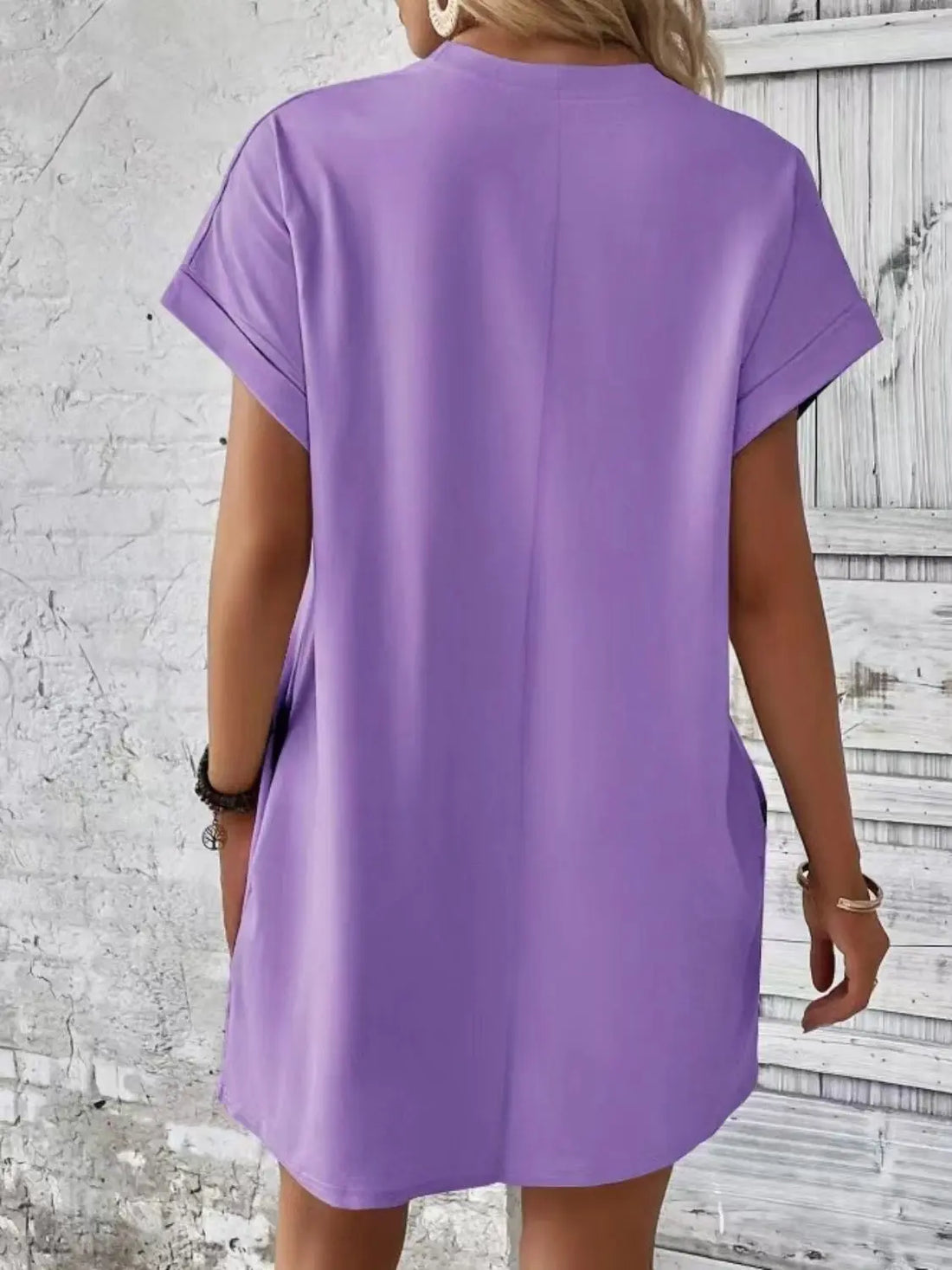 Pocketed Round Neck Short Sleeve Dress 