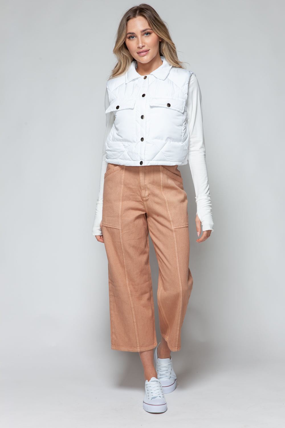 Snobbish Snap Down Quilted Crop Vest 