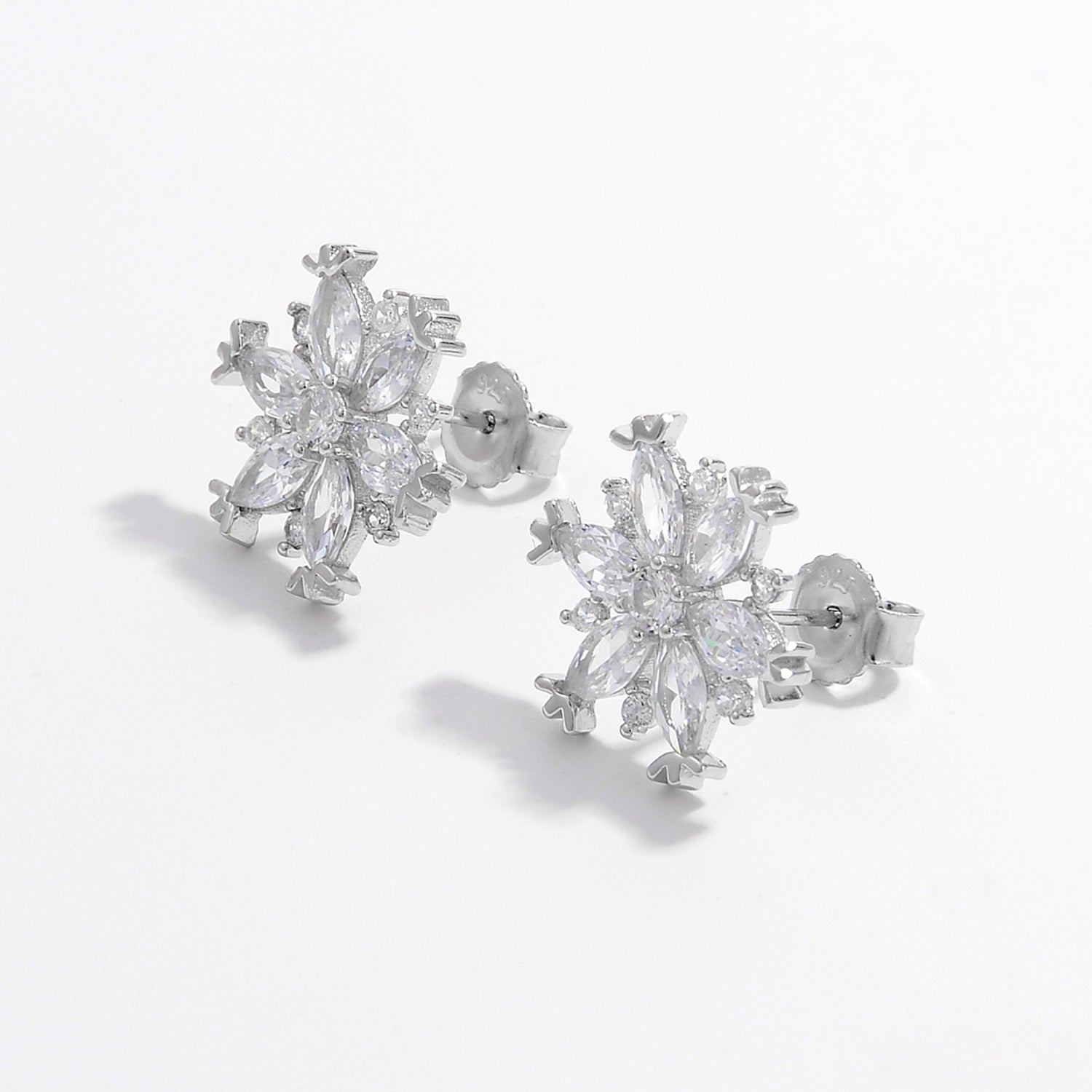 925 Sterling Silver Zircon Snowflake Earrings 