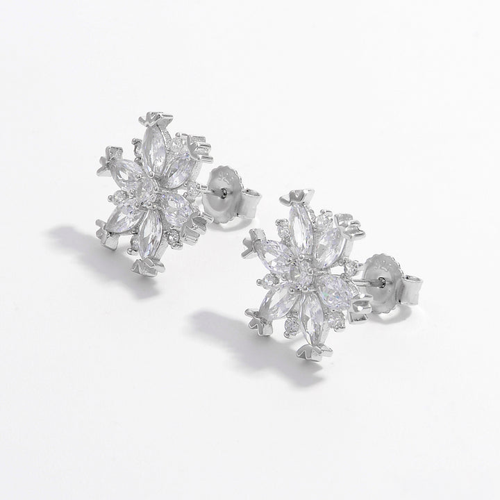 925 Sterling Silver Zircon Snowflake Earrings 