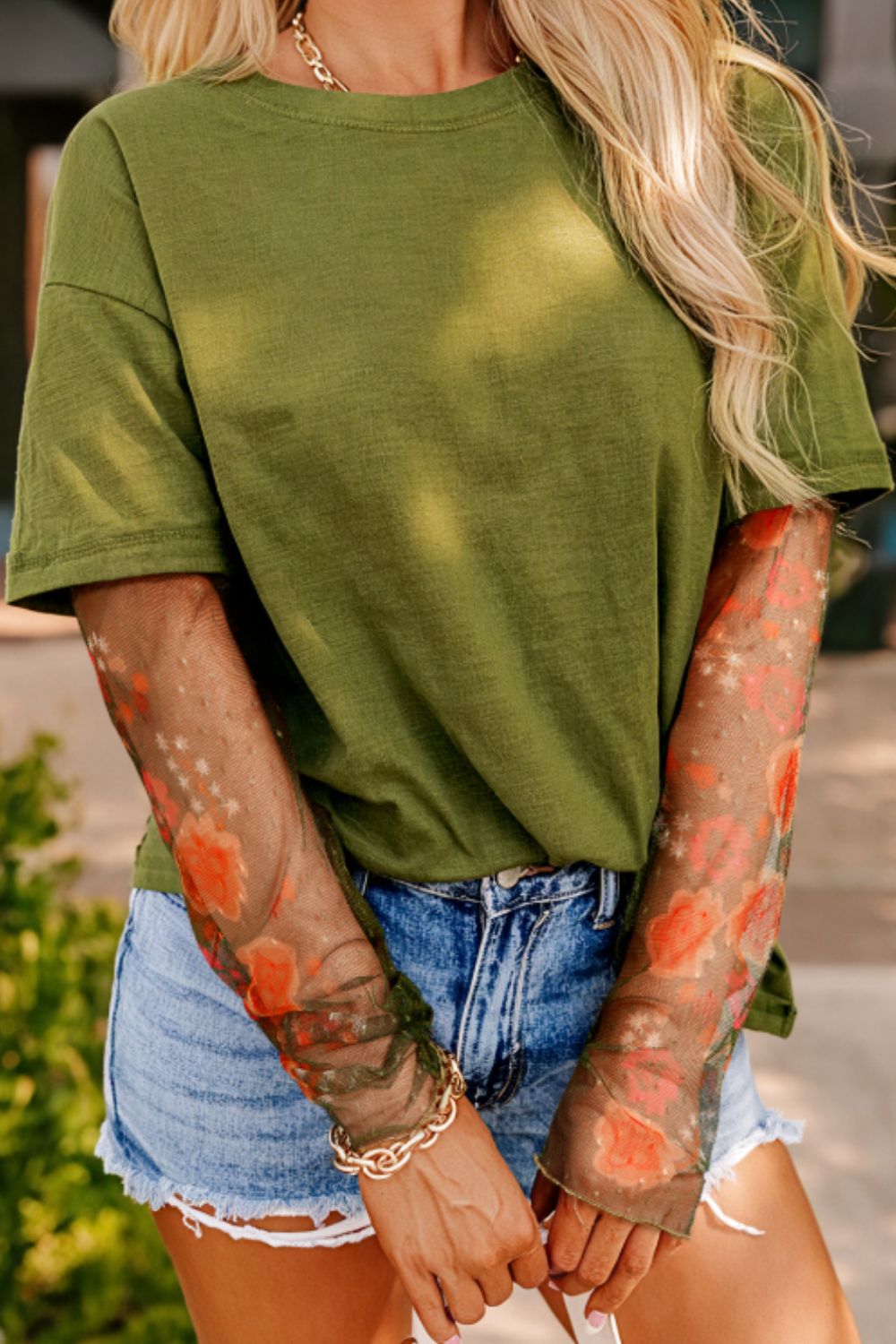 Faux Two Piece Floral Long Sleeve Patchwork Top 