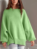 Double Take Side Slit Round Neck Long Sleeve Sweater 