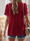 Devine Lace Detail Round Neck Short Sleeve Blouse 