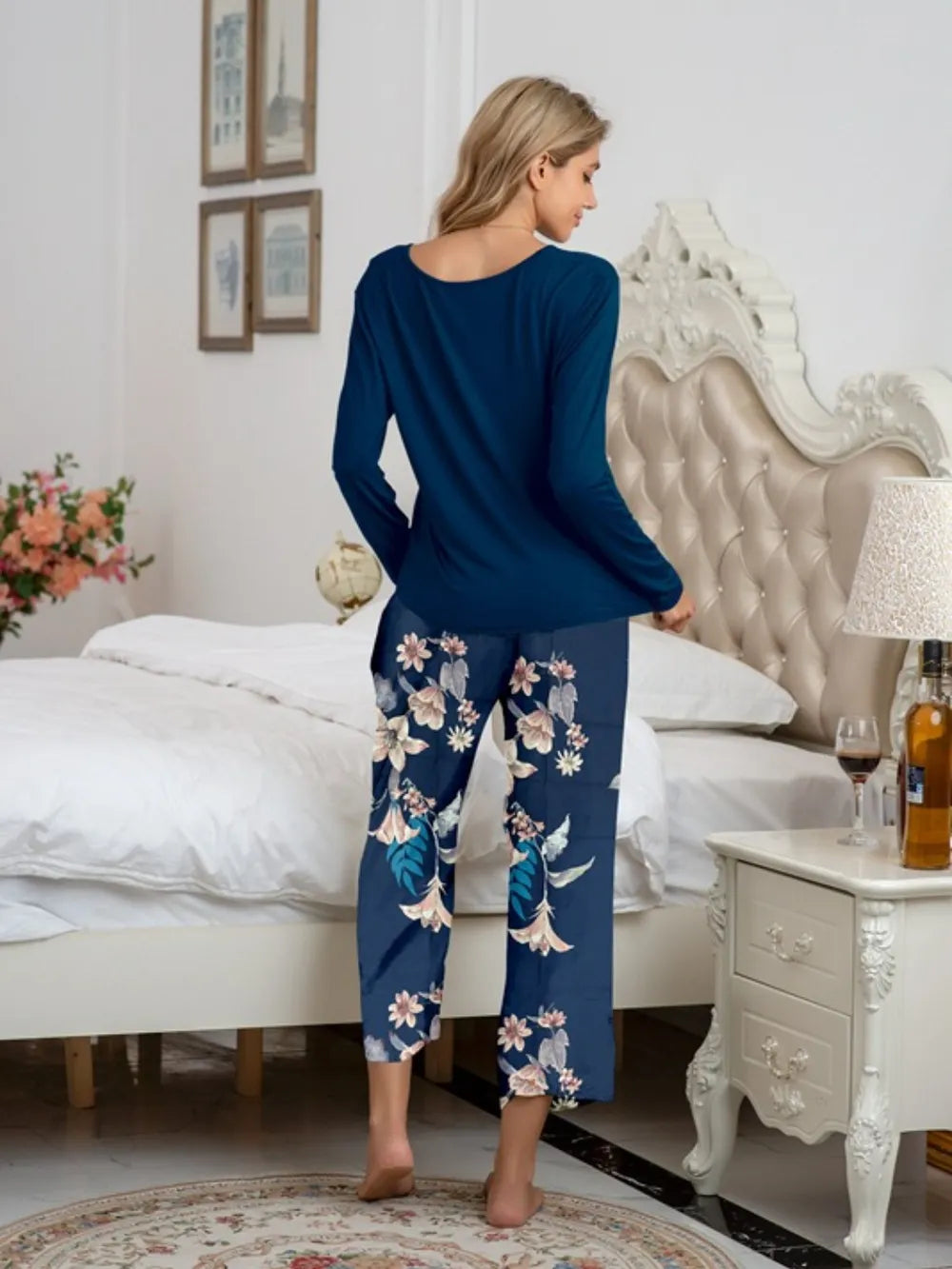 Round Neck Top and Printed Pants Lounge Set Lingerie & Nightwear