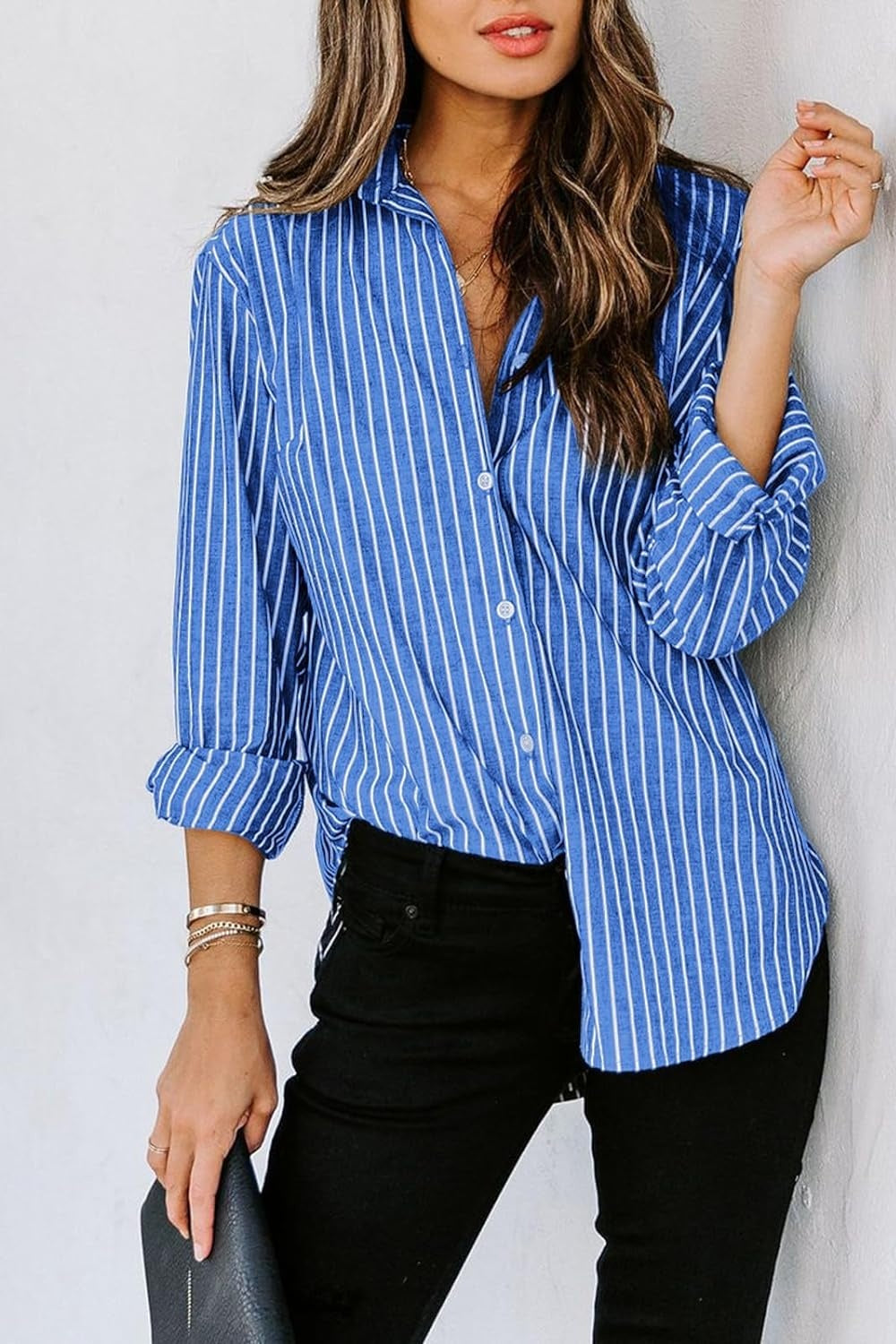 Lovelet Striped Button Up Long Sleeve Shirt 