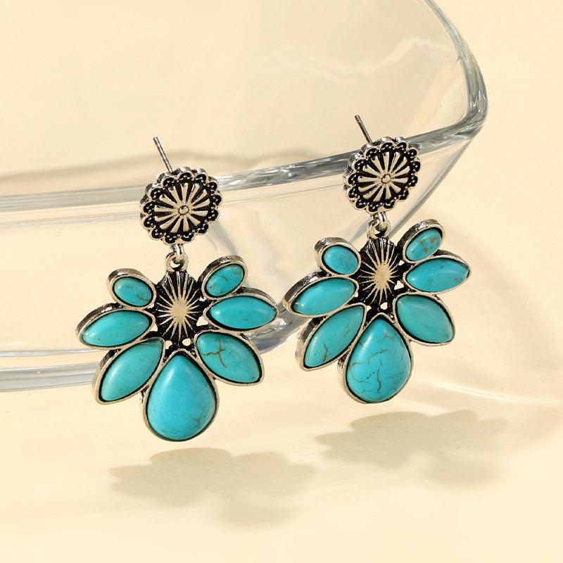 Artificial Turquoise Flower Earrings 