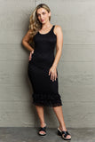 HIDDEN No Doubts Sleeveless Bodycon Ruffle Midi Dress 