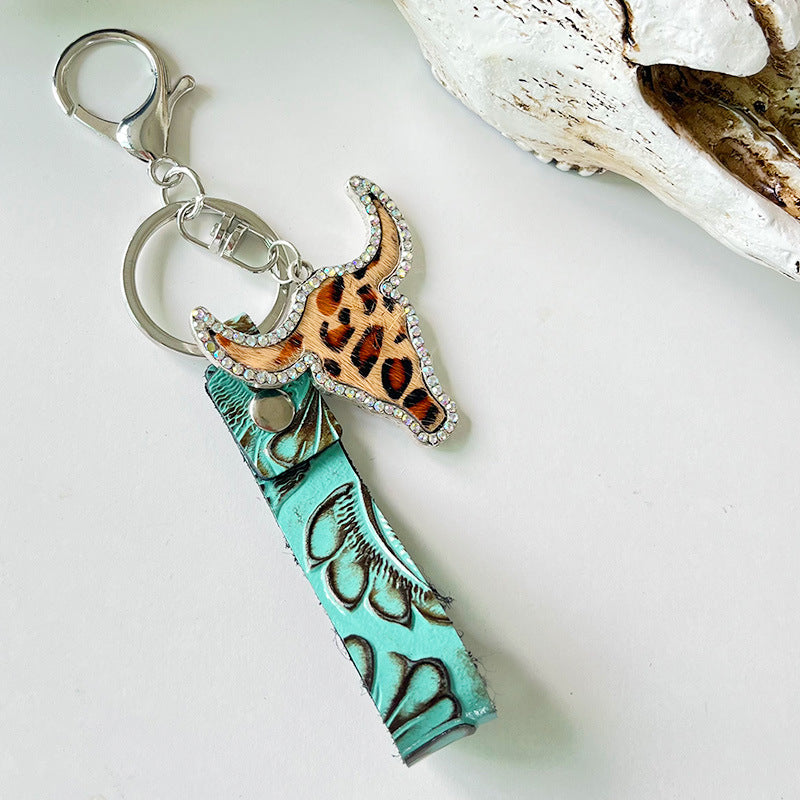 Rhinestone Bull Keychain 